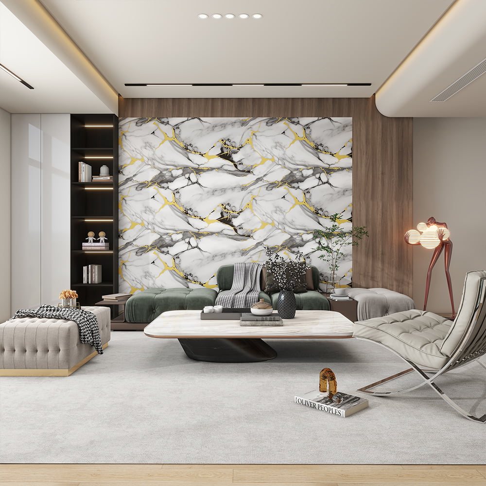 Kertas Dinding Marmar Berkilat Tinggi Moden Roll PVC Pelekat Sendiri Kalis Air Hiasan Rumah Pelekat Lembaran Marmar
