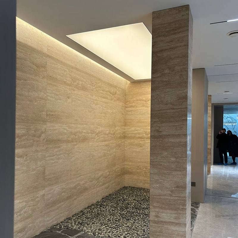 Venir Jubin Kalis Api Bahagian Dalaman Tiruan Boleh Dilentur Pelapisan Dinding Lembut Travertine Panel Dinding Batu Lembut Fleksibel Tiruan